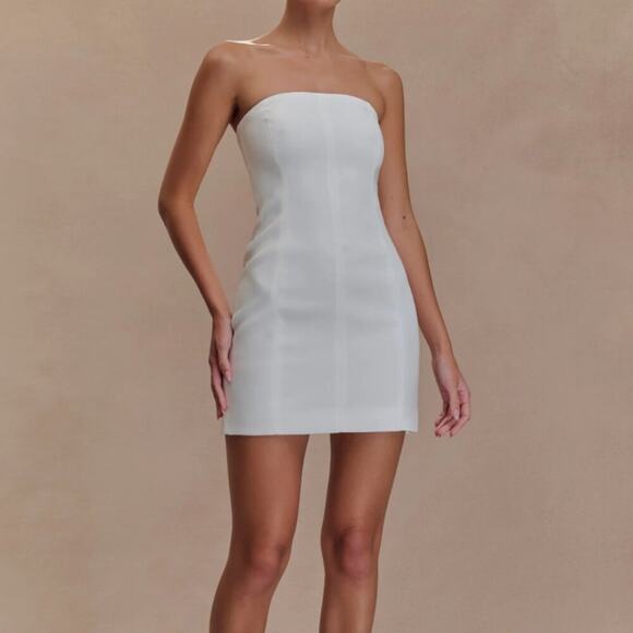 Meshki Maci Crepe White Strapless Mini Dress - Picture 1 of 8